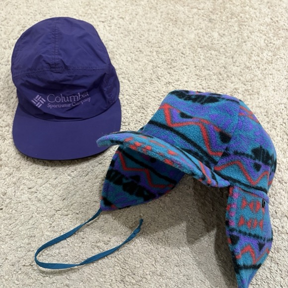 Columbia Other - Vintage 90s Columbia Sportswear 2-in-1 Aztec Hat Sz M Purple Fleece Nylon USA
